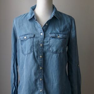 TALBOTS Denim button down roll Sleeve Shirt Size M